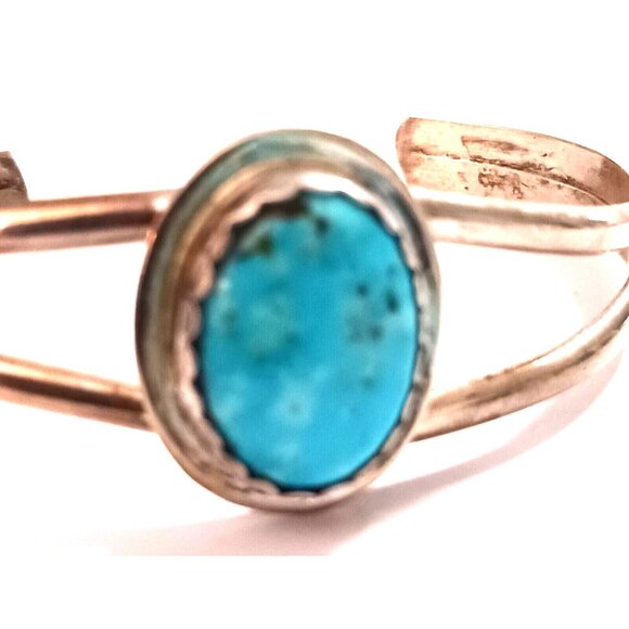 Navajo Signed Fred Maloney Turquoise Sterling Cuff Bracelet Vintage (1230) - Picture 4 of 6